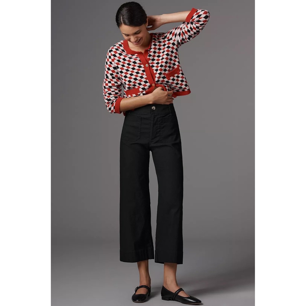 Maeve Anthropologie The Colette Wide Leg Crop Pants Black Linen Blend Size 26